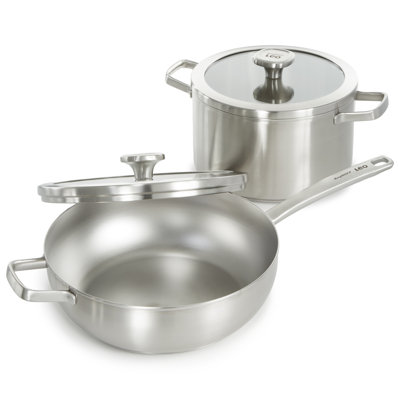 BergHOFF Leo Graphite 4Pc Cookware Set With Glass Lids, Recycled 18/10 Stainless Steel