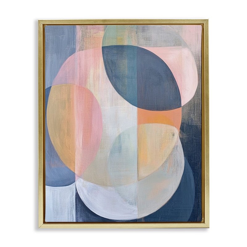 Cadre flottant pastel à motif géométrique rond, design par Ramona Murdock, H 21 po x l 17 po, Cadre flottant métallique doré