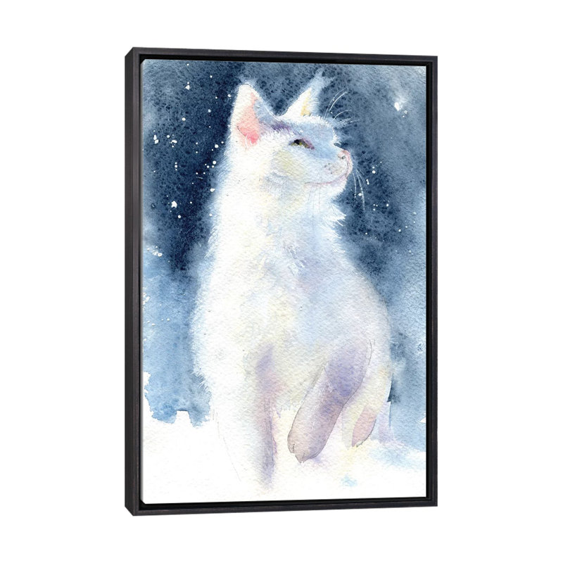 «White Kitten II» par Marina Ignatova - impression, H 60 po x l 40po x P 1,5 po, Toile avec cadre noir patiné, Pas de tapis