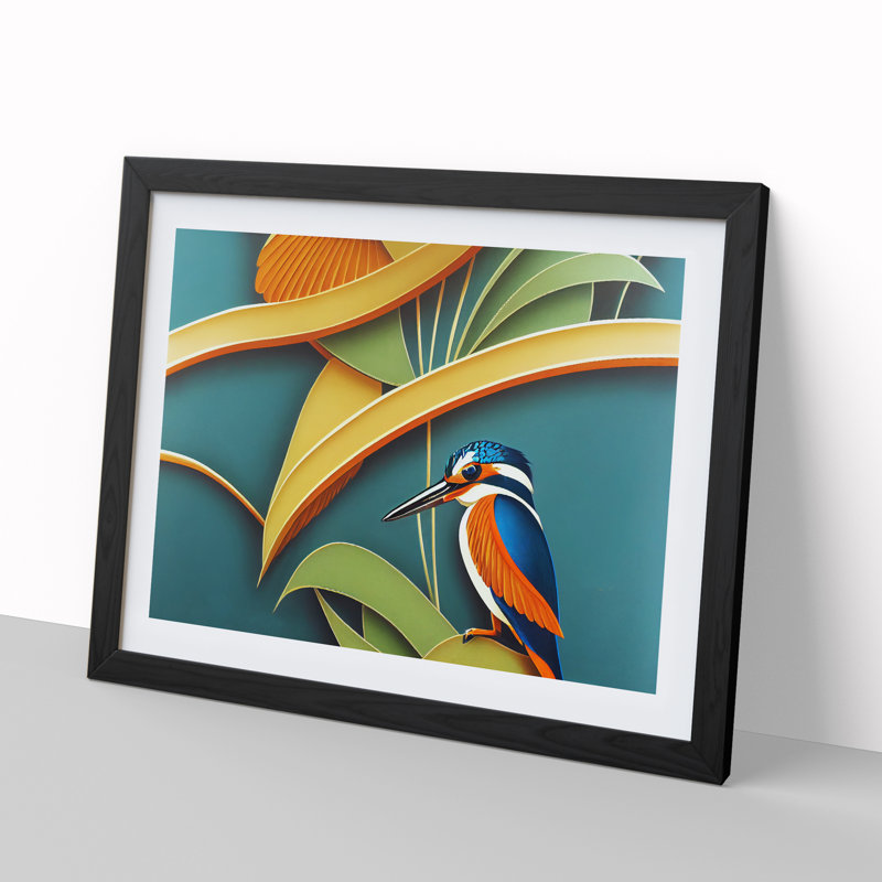 Kingfisher Deco Style - Framed Print, Black, 46cm H x 64cm W x 2cm D