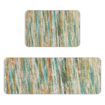 Ensemble de tapis de cuisine Teal Rustic Brushstroke, tapis de flanelle antidérapant 2 pièces pour salle de bain