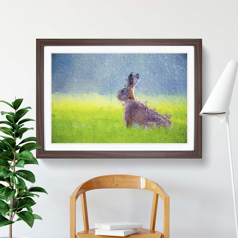 Lone Hare - Picture Frame Painting Print, 48cm H x 65cm W x 2cm D, Walnut Framed