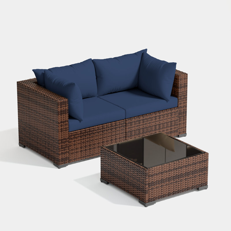 2-Person Outdoor Seating Group With Coffee Table, Navy