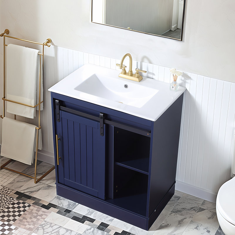 Ensemble de meuble-lavabo simple 30 po bleu moderne autoportant, Bleu