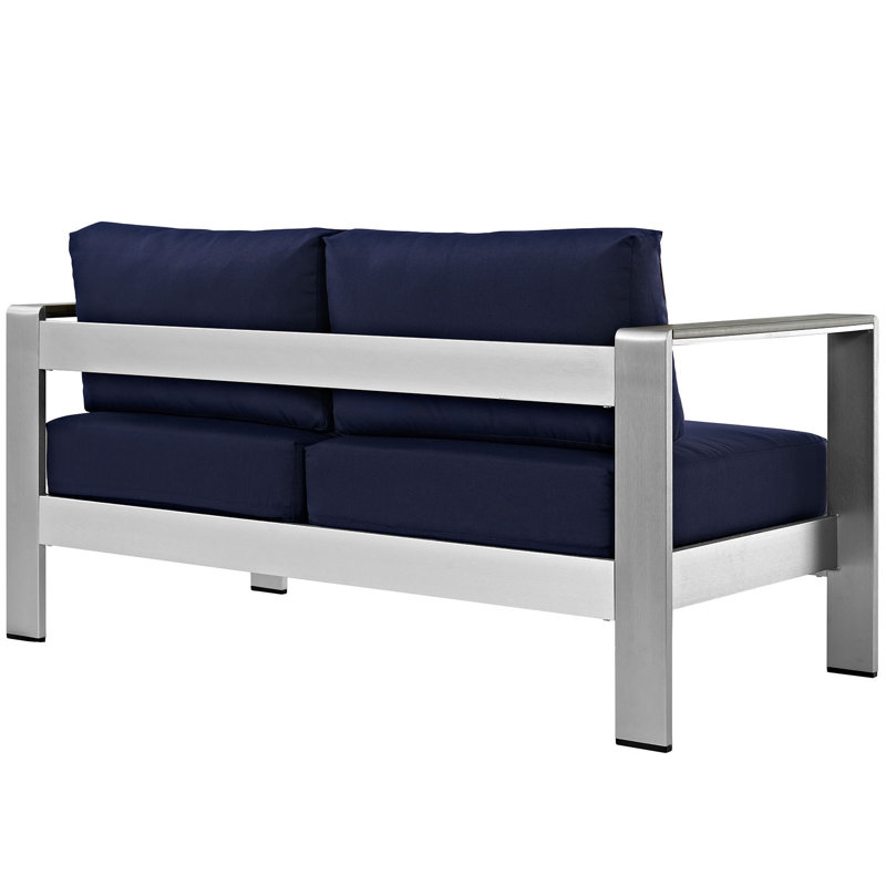 Silver Navy Aluminum Outdoor Patio Loveseat with Cushions