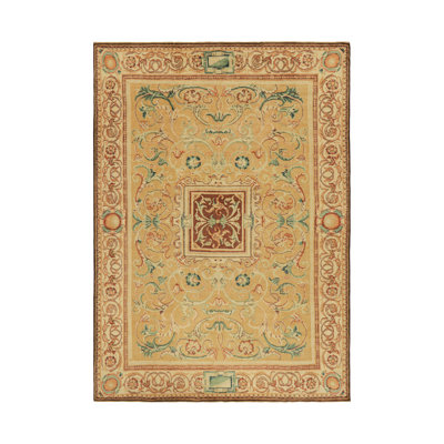 Rug & Kilim’S European Style Rug In Gold With Floral Patterns And Medallion
