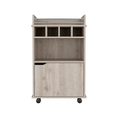 Phoenix Bar Cart with 2 Open Shelves  4 Cubbies and Cabinet