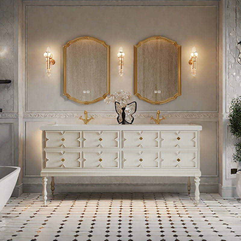 Armoire de salle de bain rétro française, H 32,3 po x l 78,7 po x P 21,6 po