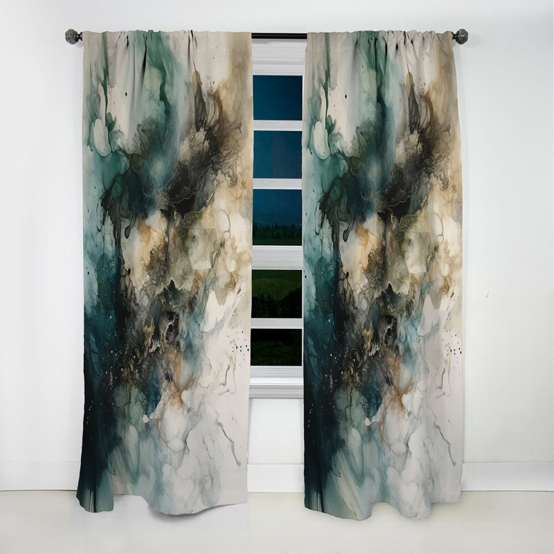 Green Black Inner Worlds Of Marble II - Abstract Geometric Blackout Curtain - 1 Panels, 52" W x 95" L