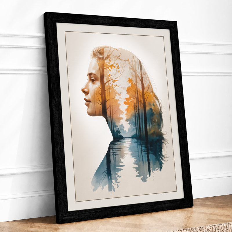Man Within Landscape Modern - Framed Print, A1 - 84.1 x 59.4 cm, Black