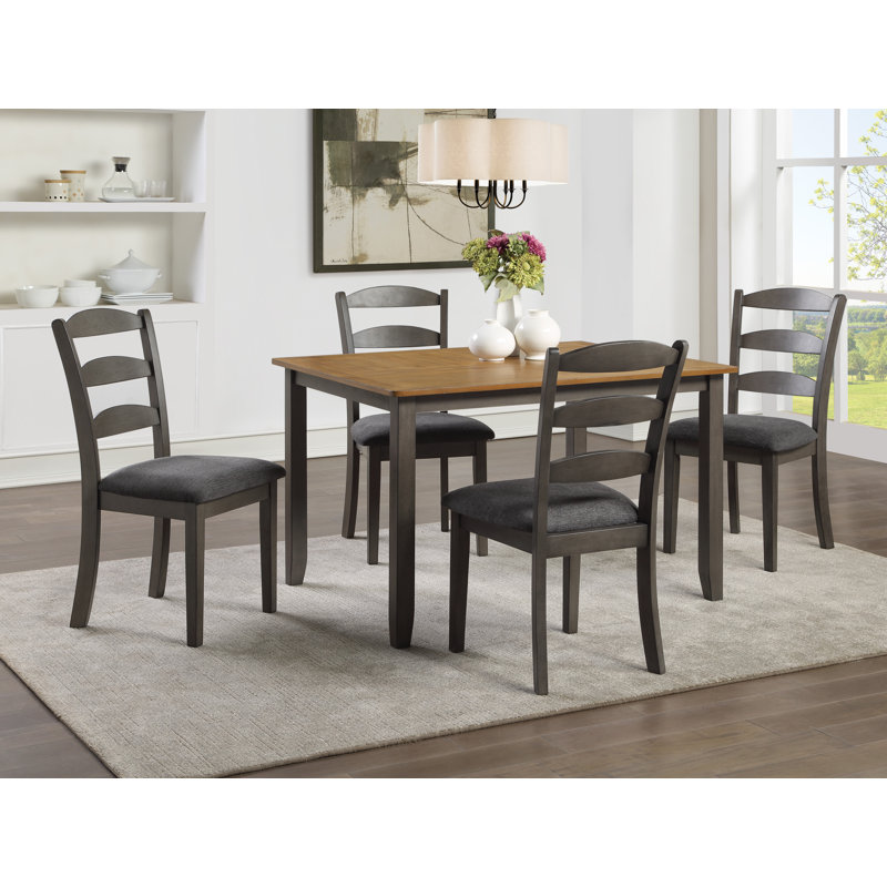 4 - Person Four Leg Dining Set, Antique Natural Top/Gray Base/Gray Chair