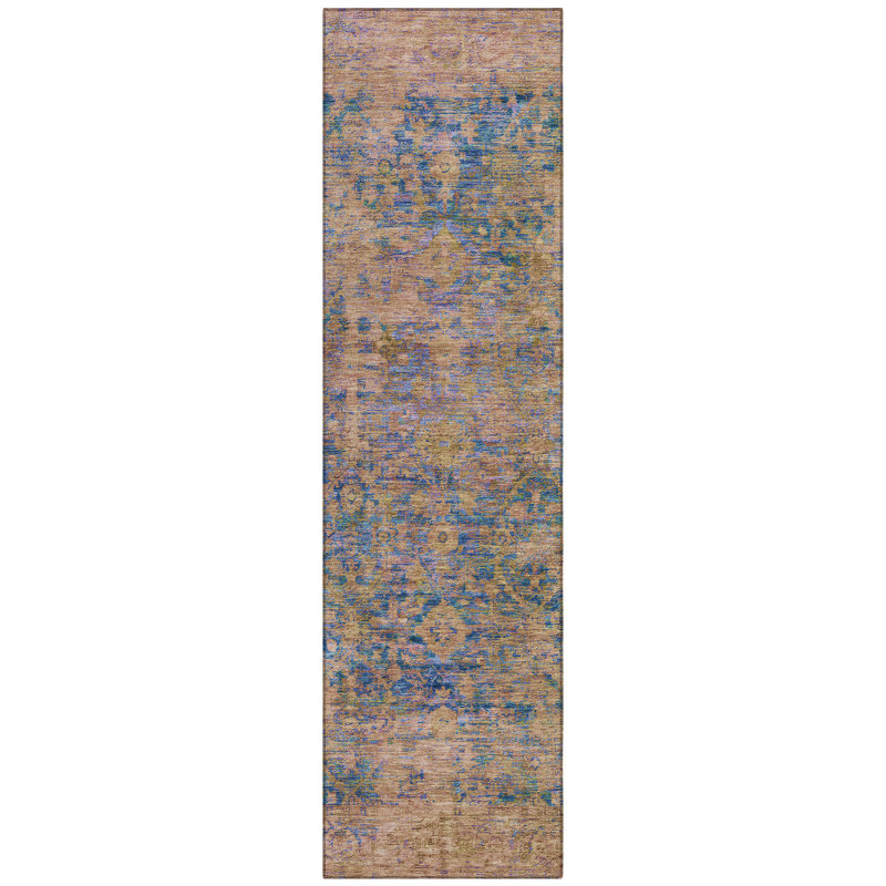 Machine Washable Indoor/Outdoor Xhevrie Navy Rug, Runner 2'3" x 7'6"