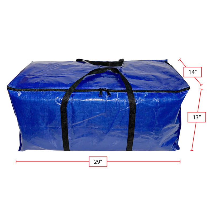 Très grand ensemble de 4 très grands sacs de déménagement avec fermeture à glissière et poignées de transport, bleu avec poignées noires