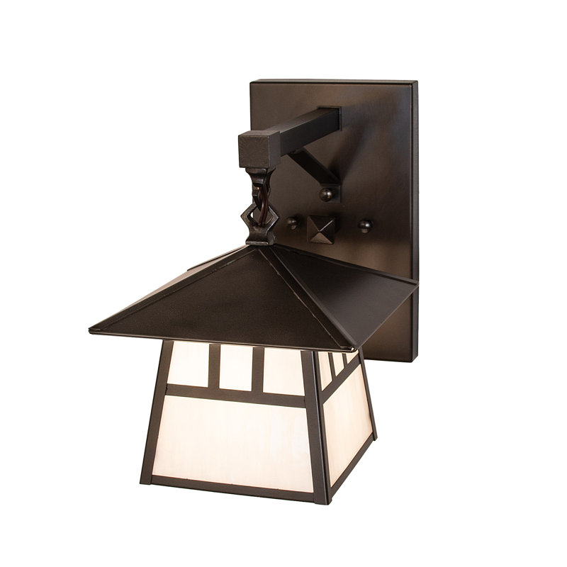 1 - Light Armed Sconce, 11.5" H x 8" W x 12.5" D, Craftsman Brown, White
