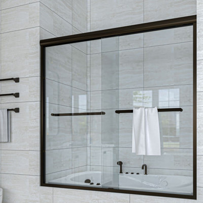 Porte de baignoire coulissante encadrée avec verre transparent l 56 à 60 po x H 58 po
