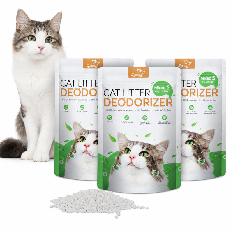Ensemble de 3 désodorisants pour litière pour chat, élimine les odeurs et prolonge la durée de vie de la litière.