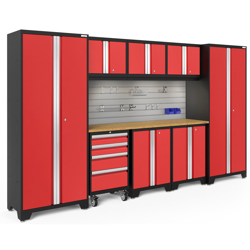 Ensemble de 9 armoires de rangement Bold Series H 76,75 po x l 132 po x P 18 po, Rouge, Acier inoxydable