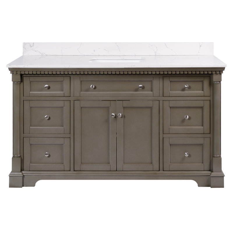 Fossen 60'' Single Bathroom Vanity with Top, Weathered Gray, Engineered Marble