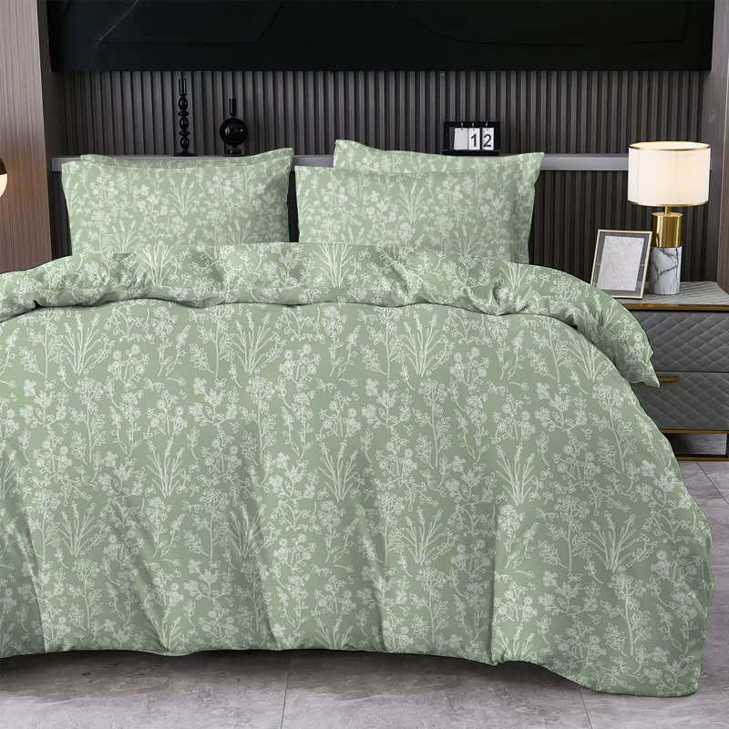 Farmhouse Leaf Set, Queen Duvet Cover + 2 Pillowcases, Black