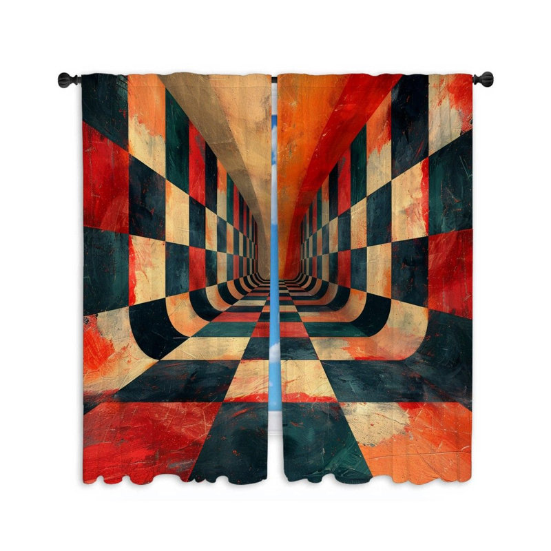 11997_D Rideaux de fenêtre à motif abstrait Persusion Illusion - 2 panneaux, L 40 po x L 63 po