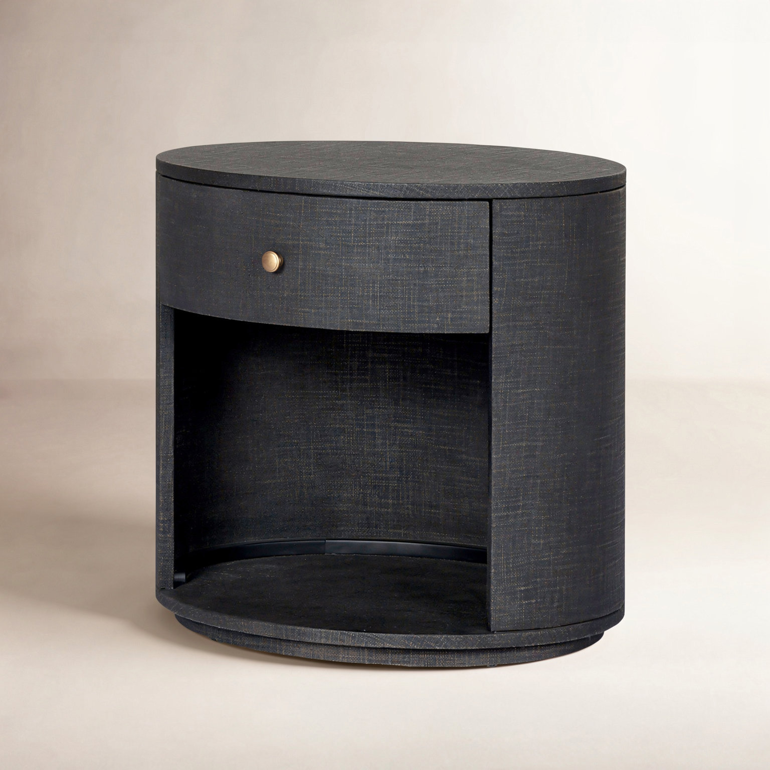 Amelia Oval One Drawer 26" Nightstand, Black Linen