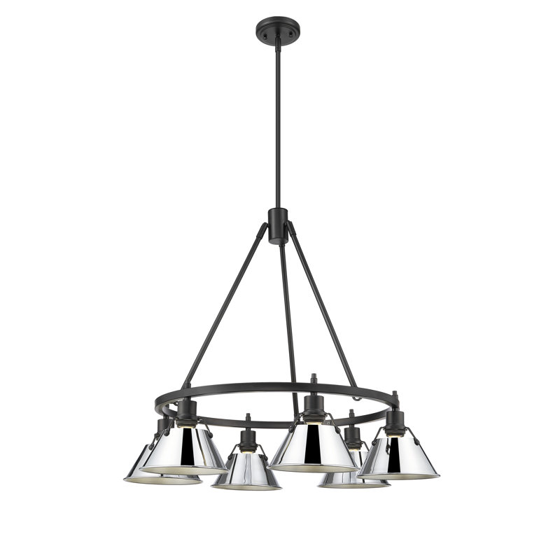 Felda 6 - Light Steel Dimmable Cone Chandelier, Matte Black, Chrome