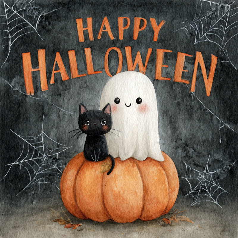 «Spooky Pumpkin and Ghost», art mural tendu sur toile, H 20 po x l 20 po