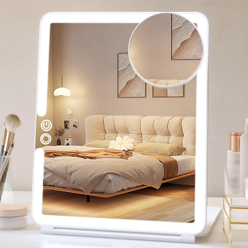 Miroir de maquillage de voyage moderne pliable à DEL 10X, Blanc