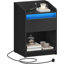 Bedside Table with LED Light, Bedside Cabinet with Charging Station, 1 Storage Drawer Nightstand for Bedroom, Living Room, 2 USB Port, 2 Outlets, Open Compartment-1738993030