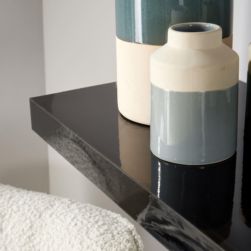 Tayshia 2 Piece Black Gloss Floating Shelves, 60cm