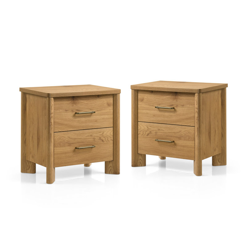 Heroux 2-Drawer Nightstand with USB Ports, Oak