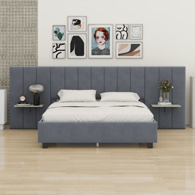 Upholstered Platform Bed With Big Headboard