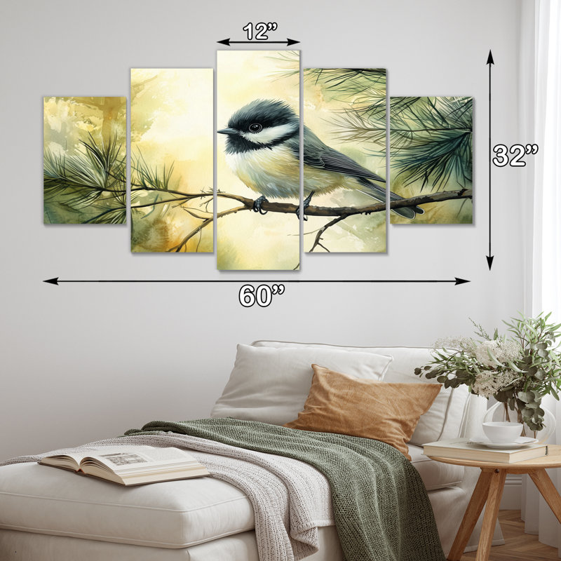 Chickadee Bird In The Autumn Pines II - Bird Wall Art - Modern Wall Art Set