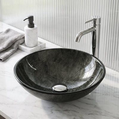 Lavabo de salle de bain vasque ronde en verre L 17 po x l 6 po H Giovanni