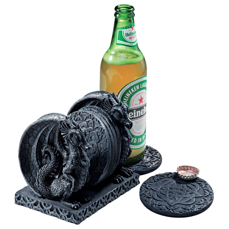 Gothic Dragon Ceramic Coaster Set with Holder