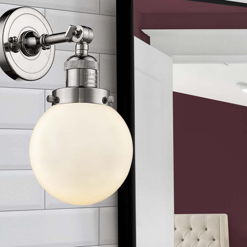 Clementina Dimmable Bath Sconce, Matte White Cased, 6 Watt Vinage LED Bulb, Polished Nickel