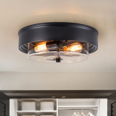 Plafonnier encastré 2 lumières avec verre bullé