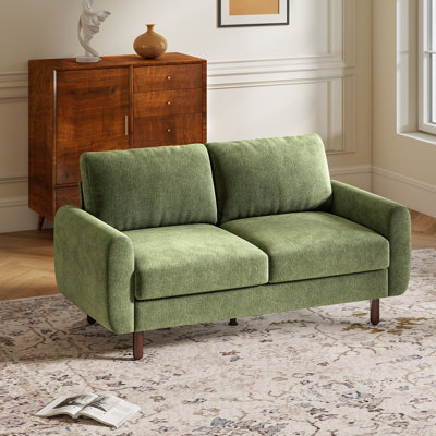 Causeuse de 68 po de style Mid-Century avec accoudoirs ronds inclinés et revêtement pour animaux de compagnie pour petits espaces