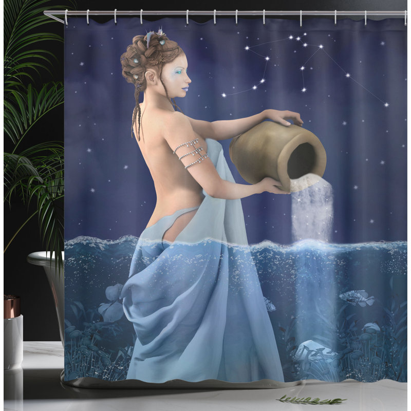 Ensemble de rideau de douche et crochets astrologie, H 70 po x l 69 po