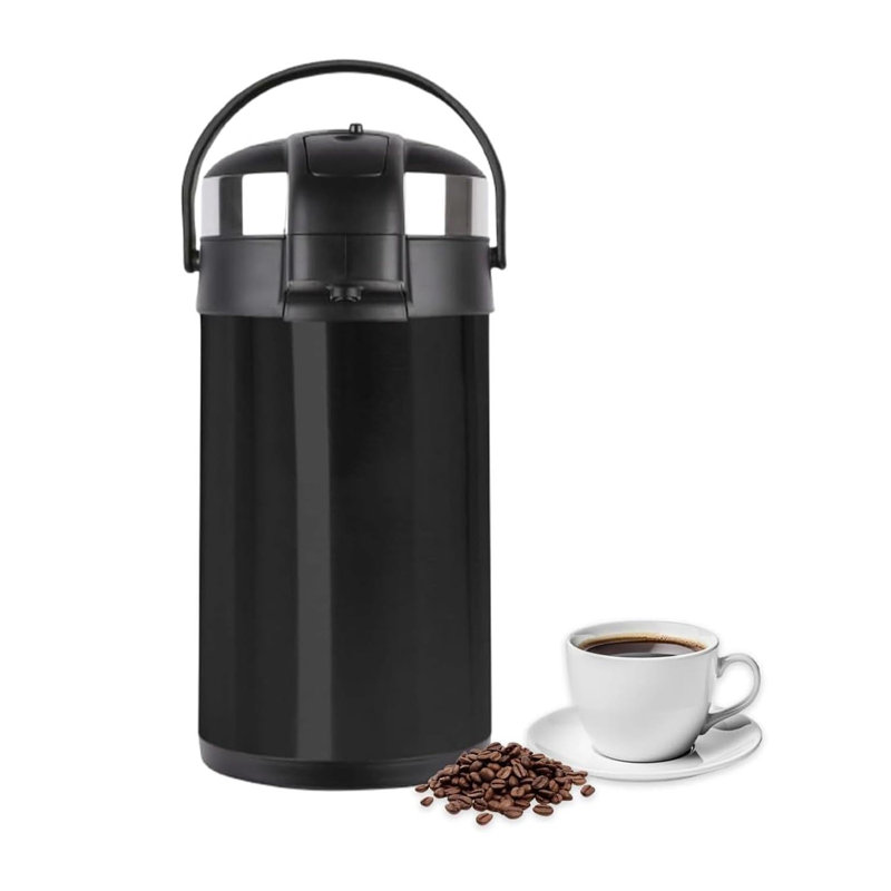 3L Vacuum Airpot Insulated Flask Stainless Steel Hot Tea Coffee Drink Thermos Jug With Pump Action Silver, Black