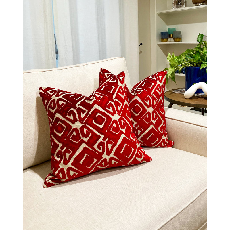 Housse de coussin en velours Tribal, 20 po x 20 po, Rouge