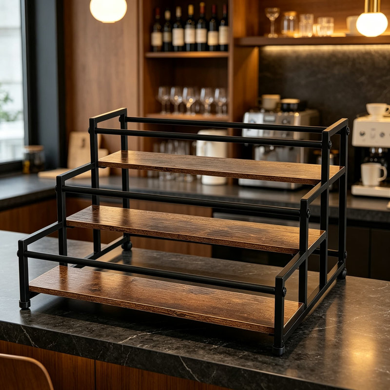 Support à trois niveaux pour bouteilles de sirop de café - Organisateur de sirop robuste pour comptoir de bar, de cuisine, de café et de bureau