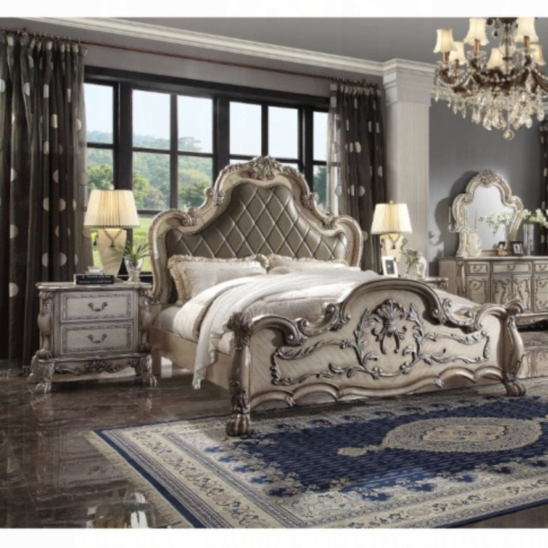 Lit standard bas Mikaylyn, cadre de lit, lit plateforme, lit tapissier traditionnel luxueux, Reine
