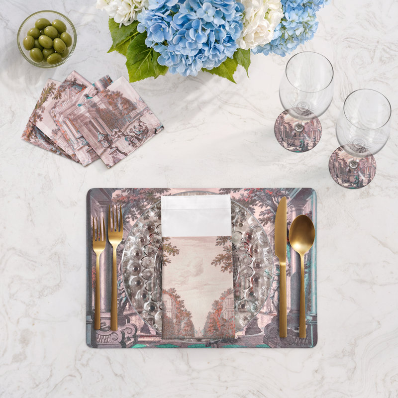 Dimanche A Paris Sunrise Vegan Leather Round Coasters, Sunset