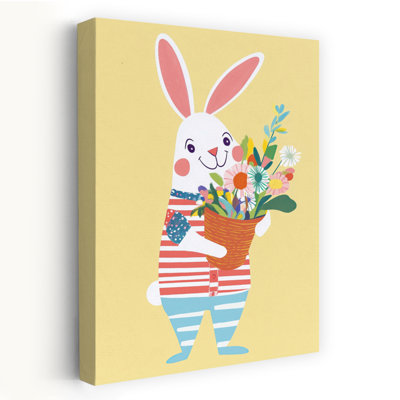 «Cheerful Bunny Flowers», reproduction d'art colorée ludique, fleur de lapin contemporaine