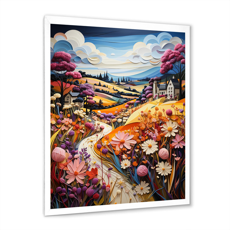 " Whimsical Magical Fields II ", 20" H x 12" W x 1" D, White Single Picture Framed