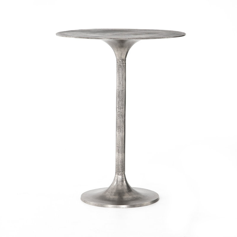 Felix Pedestal Dining Table, Raw Antique Nickel, Bar Height ( 42" Height)
