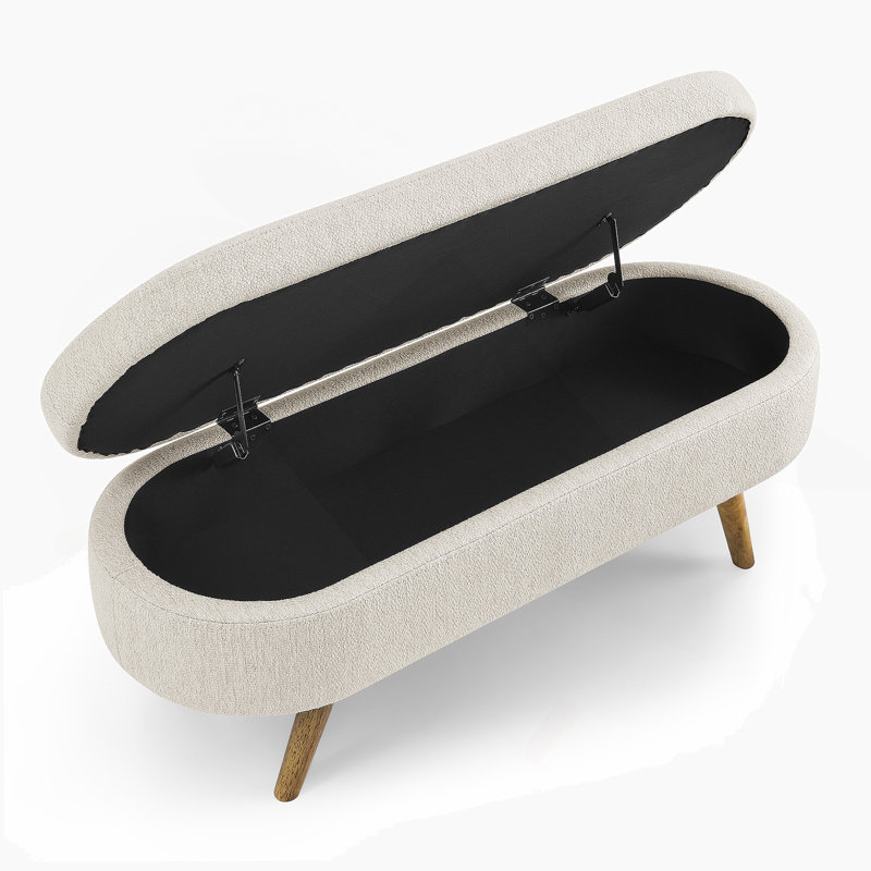 Banc de rangement repose-pieds ovale, pieds en bois d'hévéa