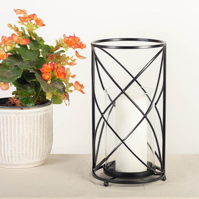 Ouragan de table en métal, Transparent / noir, H 13 po x l 7 po x P 7 po