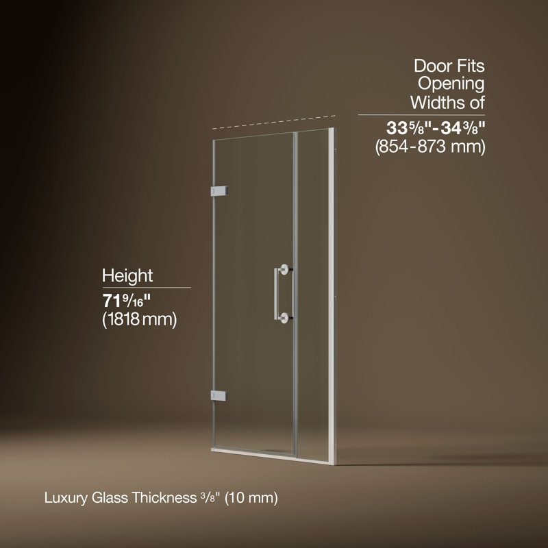 Components 33-5/8-In34-3/8-In W X 71-1/2-In H Frameless Pivot Shower Door With 3/8-In Crystal Clear Glass And Back-To-Back Vertical Door Pulls